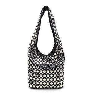Y2K Hobo Shoulder Bag Punk Studded Top Handle Bag for Women Tote Handbag Black